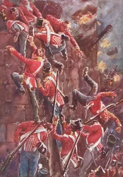 Die 5. Division stürmt die Wälle von San Vincente bei der Einnahme von Badajoz, Illustration aus 